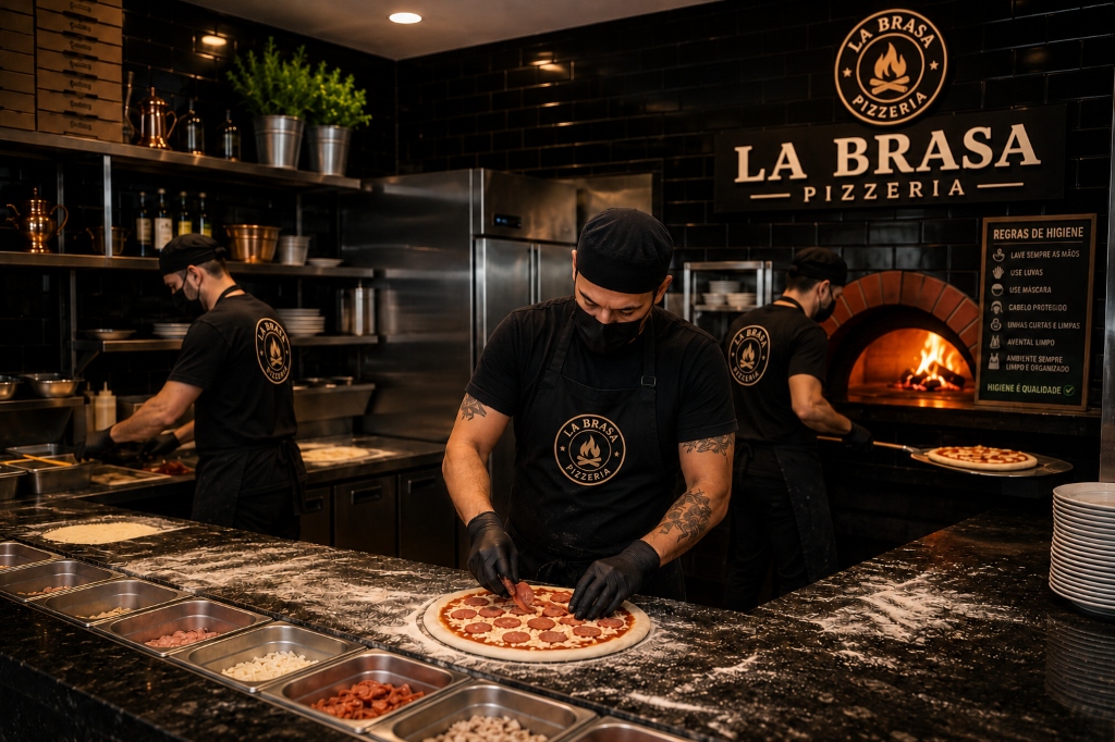 Cozinha e Forno a Lenha da La Brasa Pizzeria